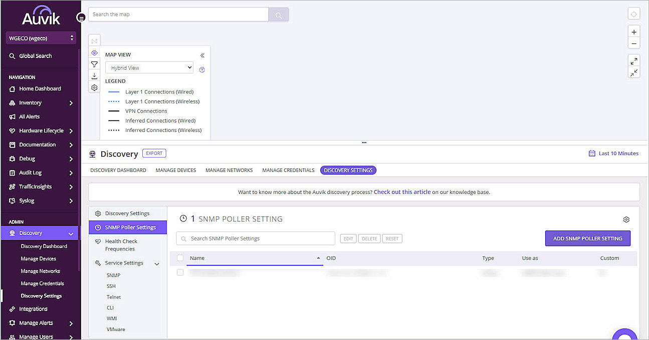 Screenshot of the SNMP Poller Settings page in Auvik